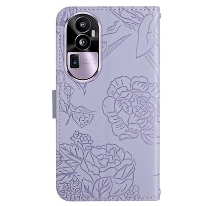 HT03 Skin-touch Feeling Phone Case for Oppo Reno10 Pro+ 5G Wallet Leather Butterfly Flowers Imprinted Stand Cover