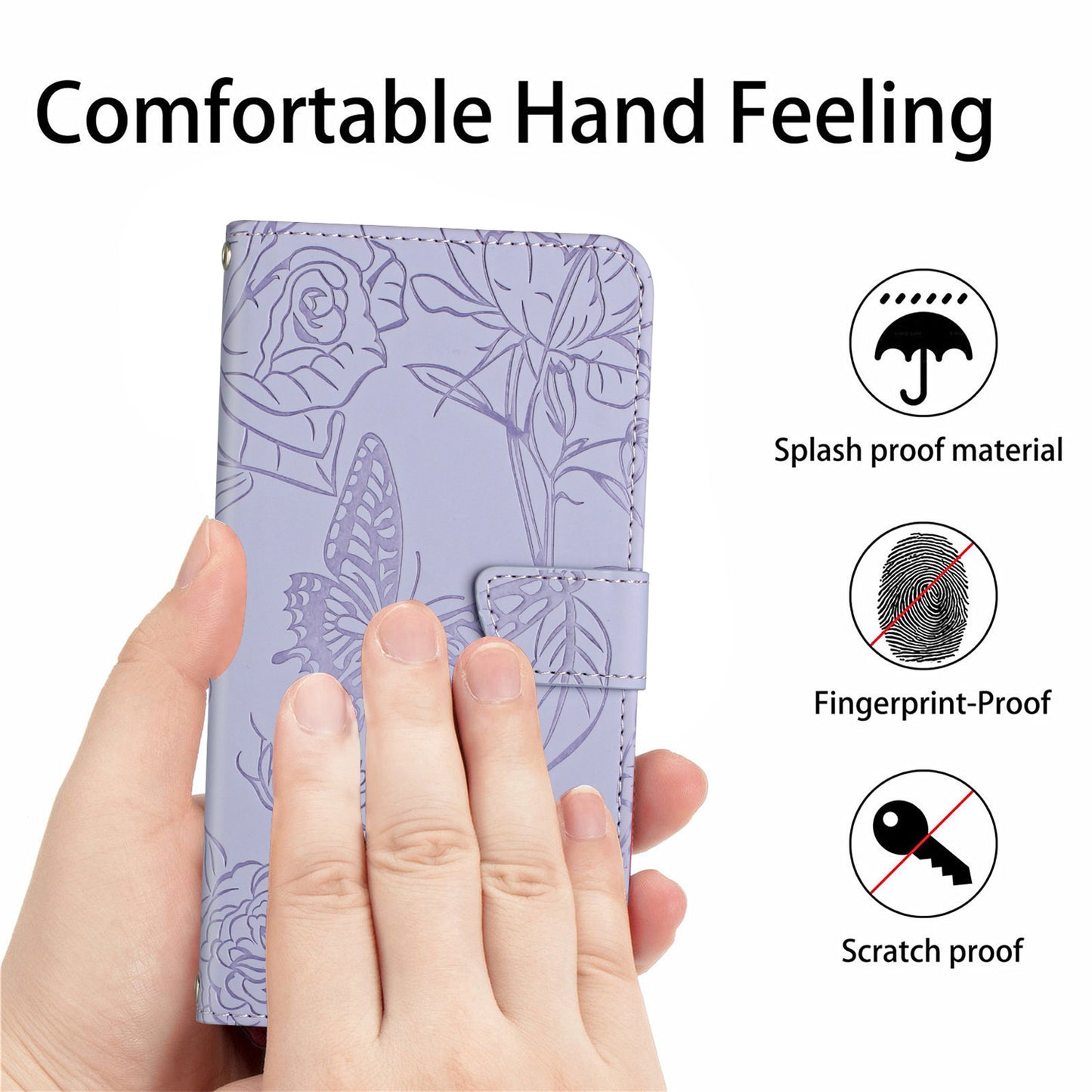 HT03 Skin-touch Feeling Phone Case for Oppo Reno10 Pro+ 5G Wallet Leather Butterfly Flowers Imprinted Stand Cover