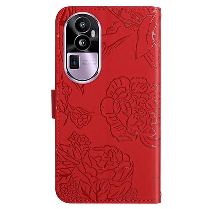 HT03 Skin-touch Feeling Phone Case for Oppo Reno10 Pro+ 5G Wallet Leather Butterfly Flowers Imprinted Stand Cover