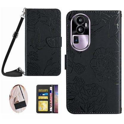 HT03 Skin-touch Feeling Phone Case for Oppo Reno10 Pro+ 5G Wallet Leather Butterfly Flowers Imprinted Stand Cover