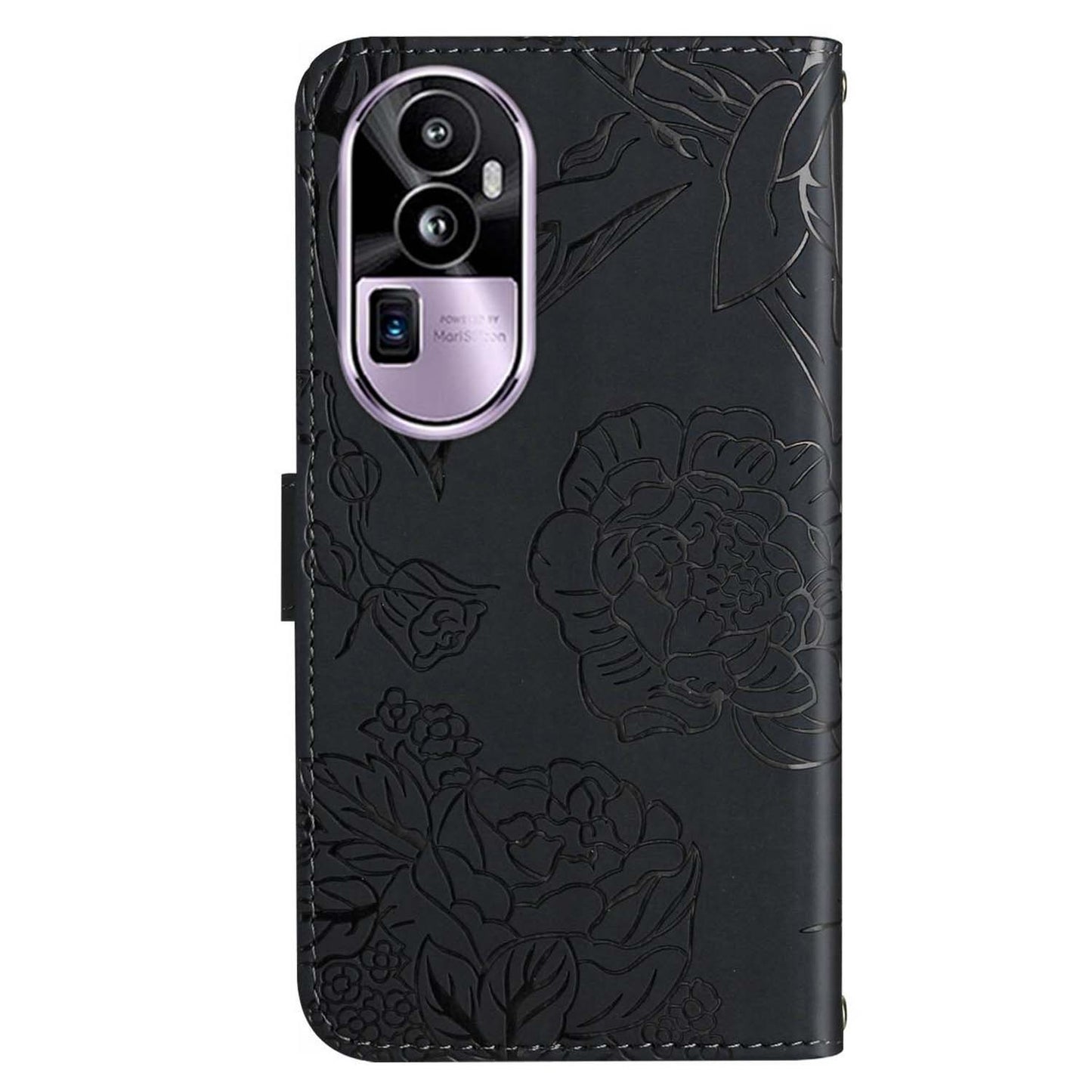 HT03 Skin-touch Feeling Phone Case for Oppo Reno10 Pro+ 5G Wallet Leather Butterfly Flowers Imprinted Stand Cover