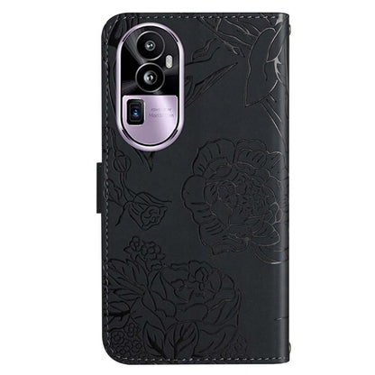 HT03 Skin-touch Feeling Phone Case for Oppo Reno10 Pro+ 5G Wallet Leather Butterfly Flowers Imprinted Stand Cover