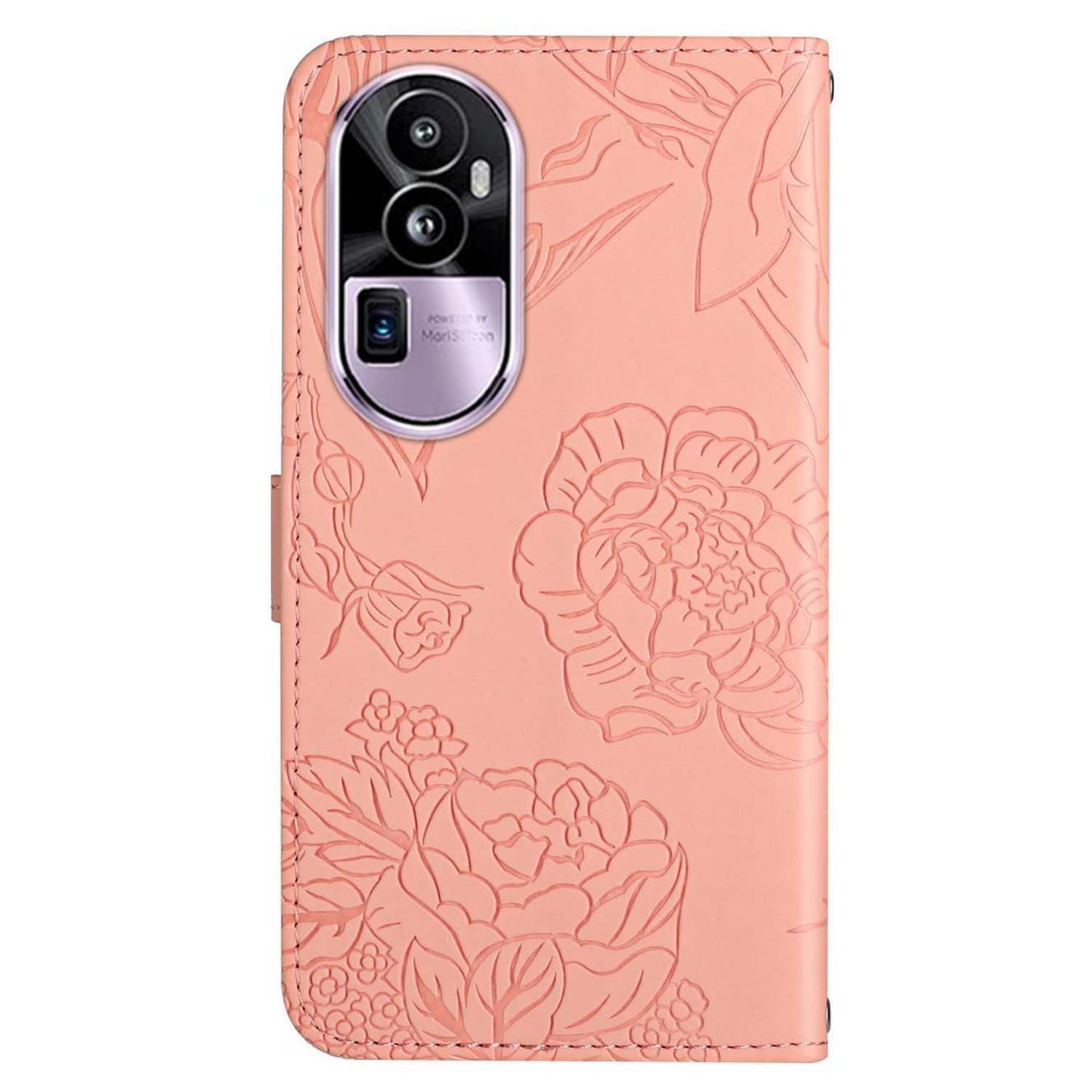 HT03 Skin-touch Feeling Phone Case for Oppo Reno10 Pro+ 5G Wallet Leather Butterfly Flowers Imprinted Stand Cover