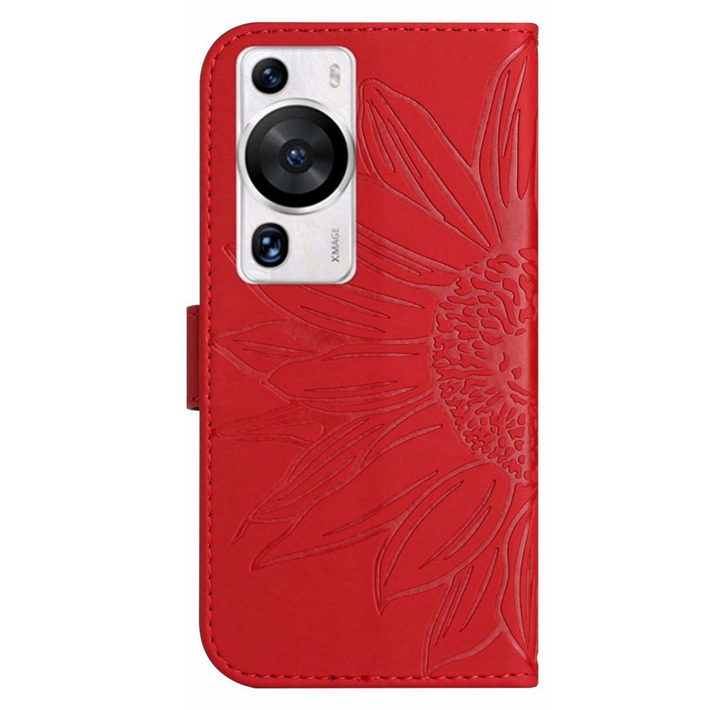 HT04 For Huawei P60 / P60 Pro Sunflower Imprinting Phone Case Leather Stand Wallet Cover with Shoulder Strap