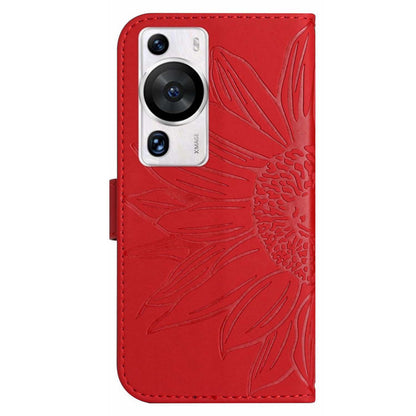 HT04 For Huawei P60 / P60 Pro Sunflower Imprinting Phone Case Leather Stand Wallet Cover with Shoulder Strap