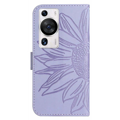 HT04 For Huawei P60 / P60 Pro Sunflower Imprinting Phone Case Leather Stand Wallet Cover with Shoulder Strap