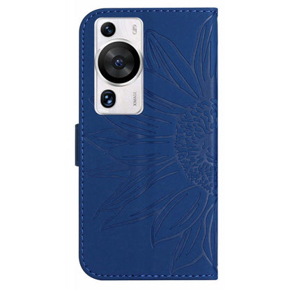 HT04 For Huawei P60 / P60 Pro Sunflower Imprinting Phone Case Leather Stand Wallet Cover with Shoulder Strap