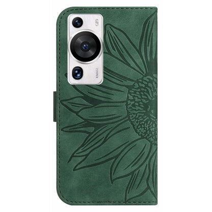 HT04 For Huawei P60 / P60 Pro Sunflower Imprinting Phone Case Leather Stand Wallet Cover with Shoulder Strap