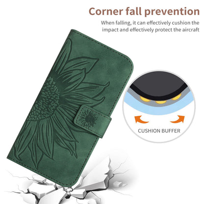 HT04 For Huawei P60 / P60 Pro Sunflower Imprinting Phone Case Leather Stand Wallet Cover with Shoulder Strap