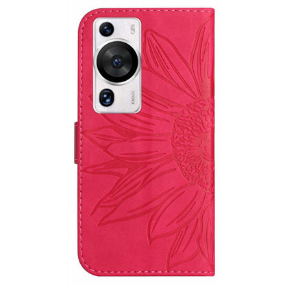 HT04 For Huawei P60 / P60 Pro Sunflower Imprinting Phone Case Leather Stand Wallet Cover with Shoulder Strap
