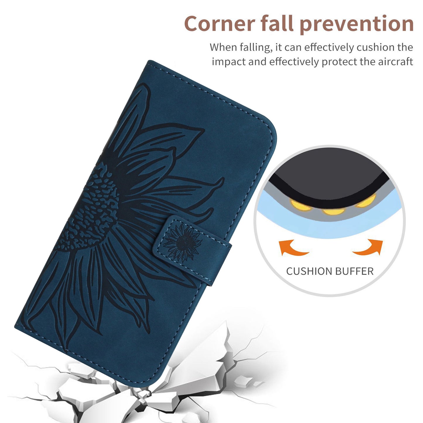 HT04 For Huawei P60 / P60 Pro Sunflower Imprinting Phone Case Leather Stand Wallet Cover with Shoulder Strap