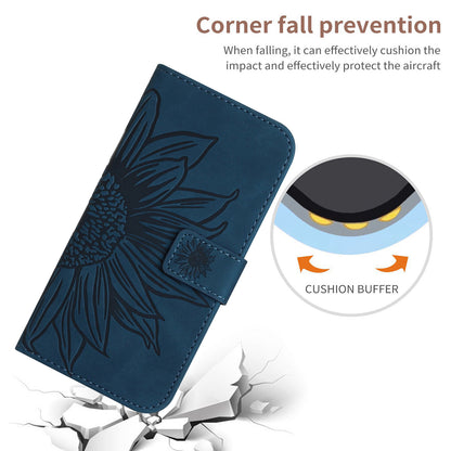 HT04 For Huawei P60 / P60 Pro Sunflower Imprinting Phone Case Leather Stand Wallet Cover with Shoulder Strap
