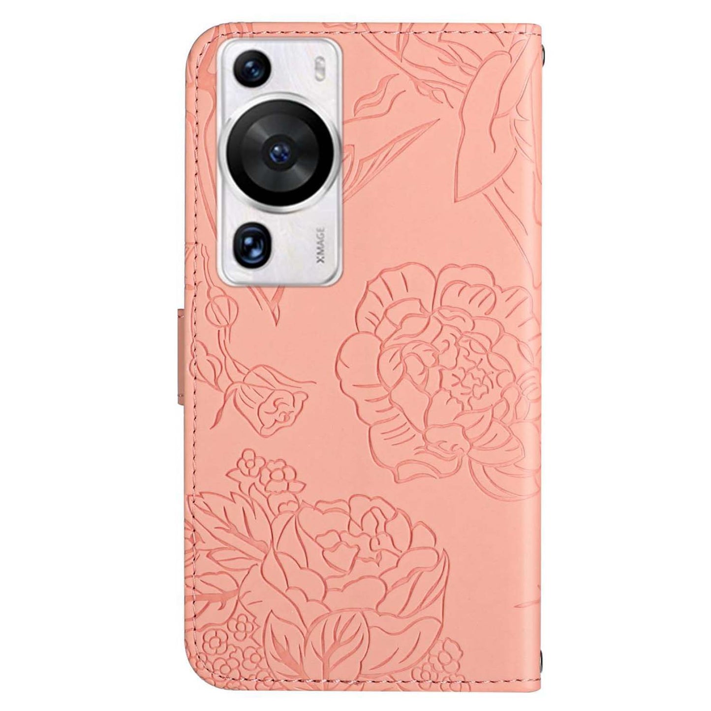 HT03 Phone Case for Huawei P60 / P60 Pro Wallet PU Leather Stand Butterfly Flowers Imprinted Cover with Shoulder Strap