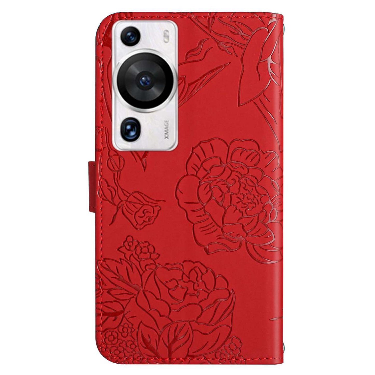 HT03 Phone Case for Huawei P60 / P60 Pro Wallet PU Leather Stand Butterfly Flowers Imprinted Cover with Shoulder Strap