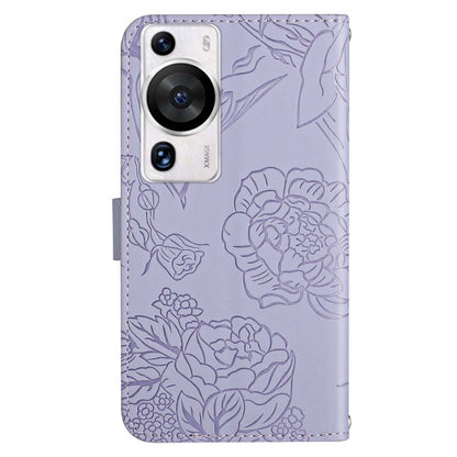 HT03 Phone Case for Huawei P60 / P60 Pro Wallet PU Leather Stand Butterfly Flowers Imprinted Cover with Shoulder Strap