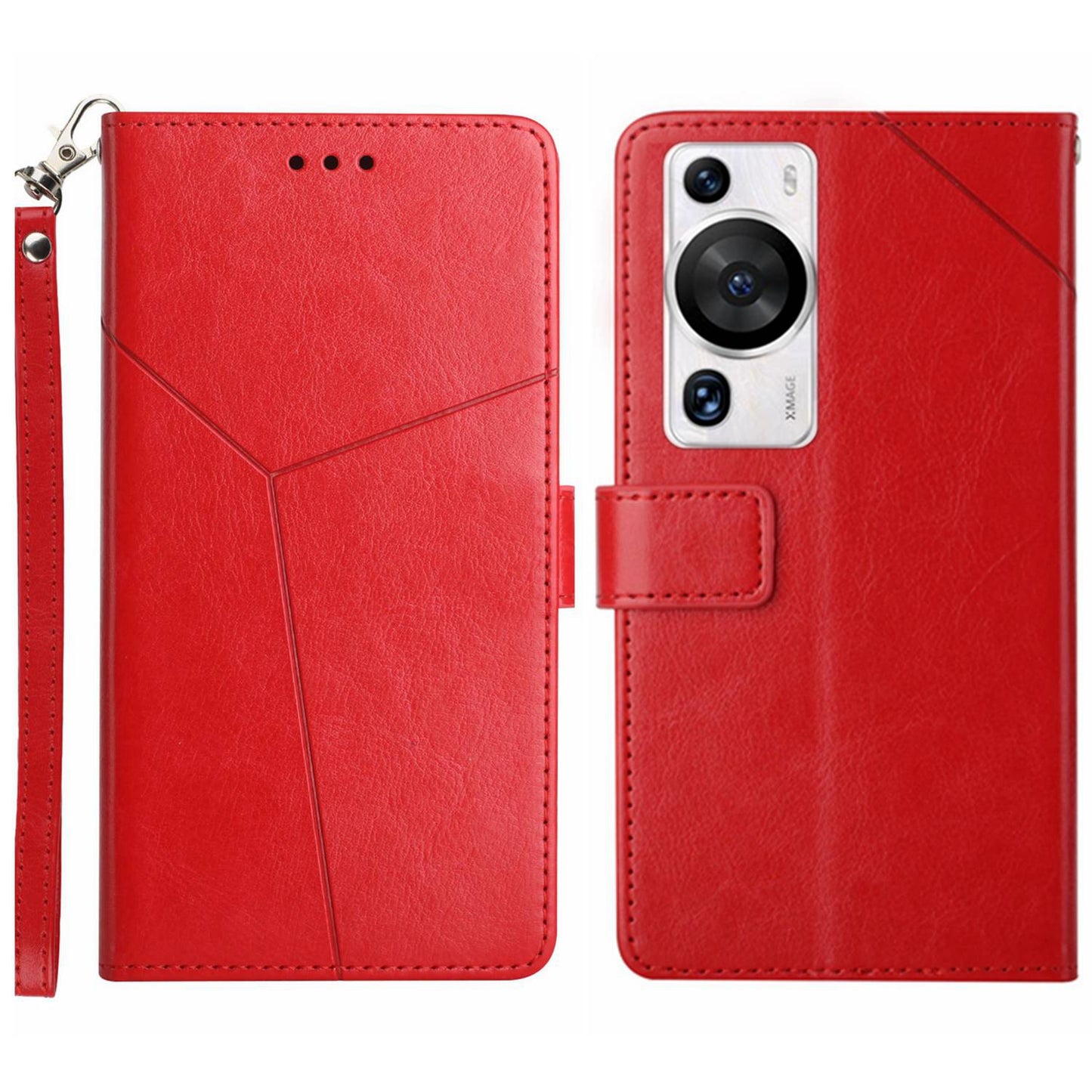 HT01 For Huawei P60 Pro / P60 Anti-Dust Phone Shell Case Wallet Y-shaped Line Imprinting TPU+PU Leather Stand Cover