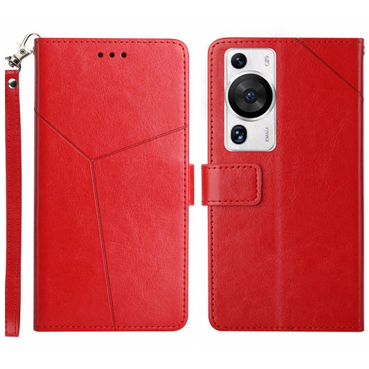 HT01 For Huawei P60 Pro / P60 Anti-Dust Phone Shell Case Wallet Y-shaped Line Imprinting TPU+PU Leather Stand Cover