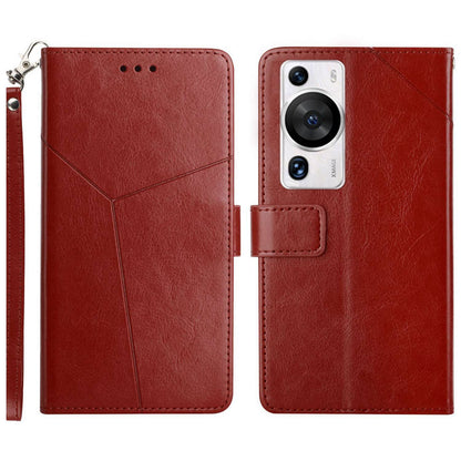 HT01 For Huawei P60 Pro / P60 Anti-Dust Phone Shell Case Wallet Y-shaped Line Imprinting TPU+PU Leather Stand Cover