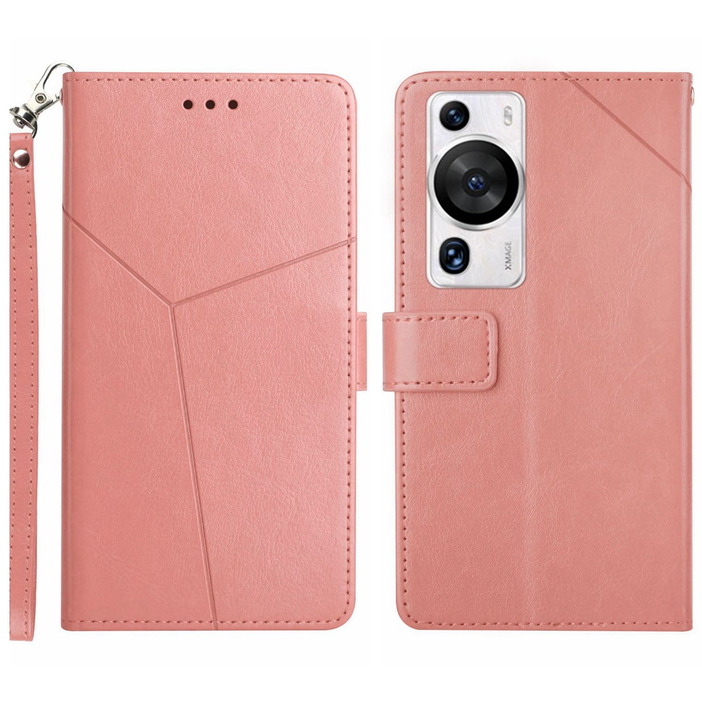 HT01 For Huawei P60 Pro / P60 Anti-Dust Phone Shell Case Wallet Y-shaped Line Imprinting TPU+PU Leather Stand Cover