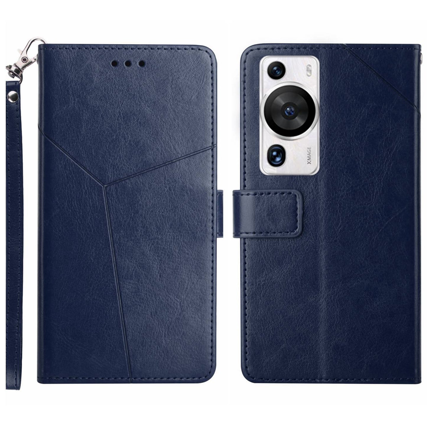 HT01 For Huawei P60 Pro / P60 Anti-Dust Phone Shell Case Wallet Y-shaped Line Imprinting TPU+PU Leather Stand Cover