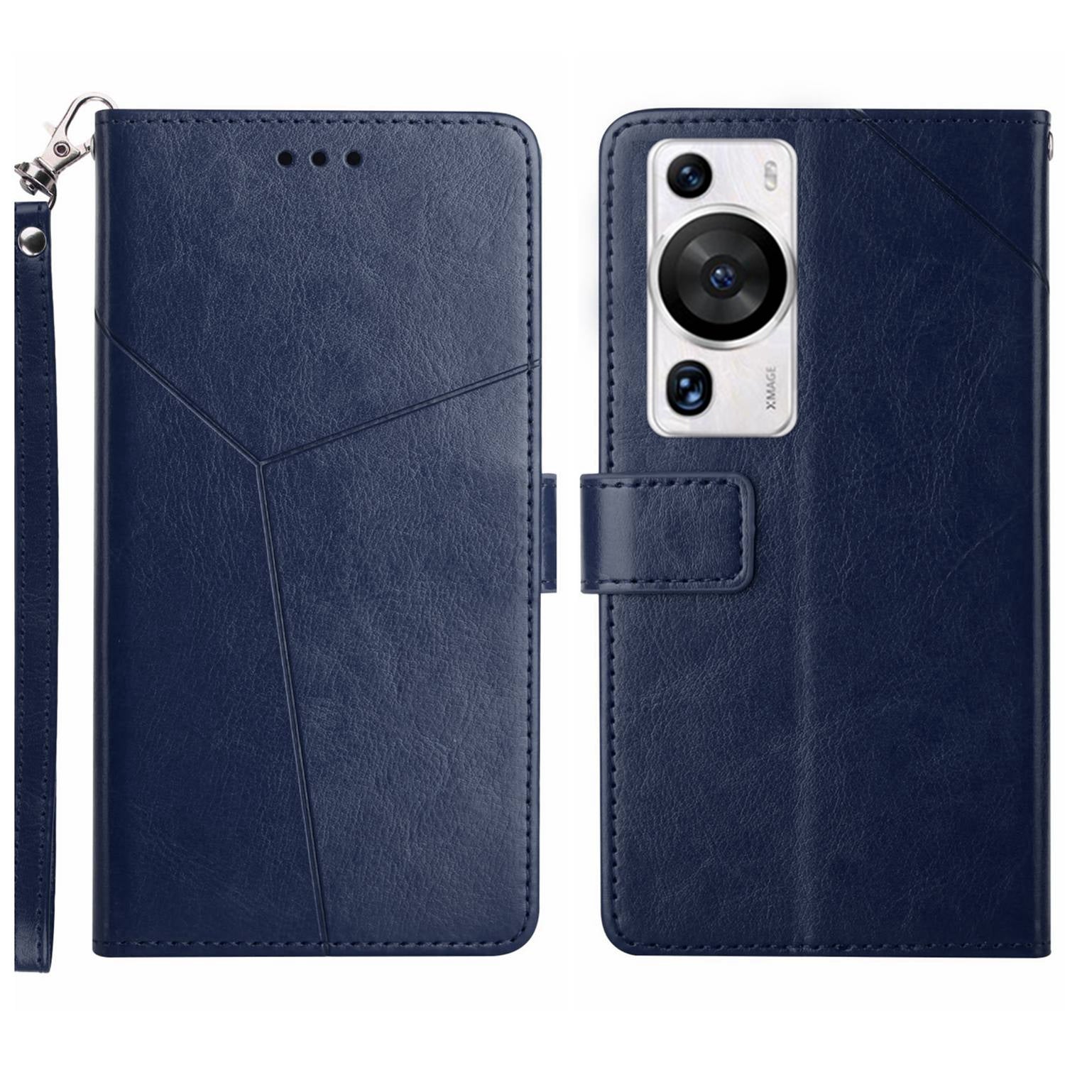 HT01 For Huawei P60 Pro / P60 Anti-Dust Phone Shell Case Wallet Y-shaped Line Imprinting TPU+PU Leather Stand Cover