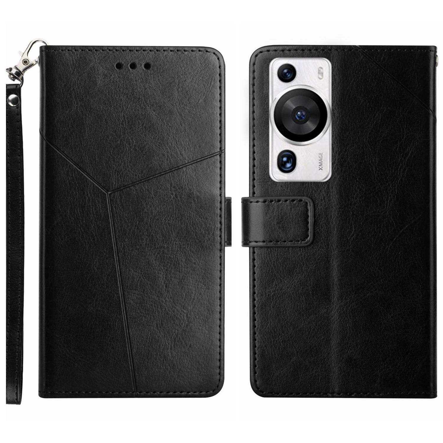 HT01 For Huawei P60 Pro / P60 Anti-Dust Phone Shell Case Wallet Y-shaped Line Imprinting TPU+PU Leather Stand Cover
