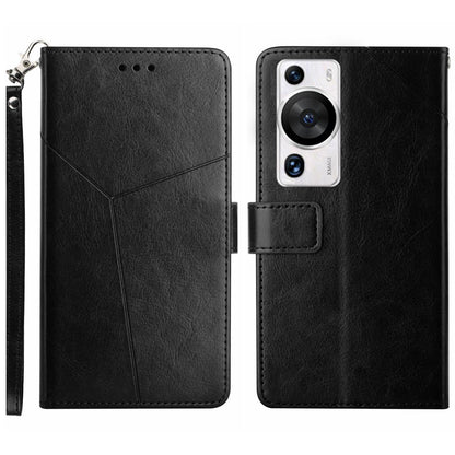 HT01 For Huawei P60 Pro / P60 Anti-Dust Phone Shell Case Wallet Y-shaped Line Imprinting TPU+PU Leather Stand Cover