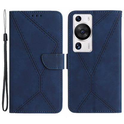 HT05 For Huawei P60 Pro / P60 Skin-Touch Feeling Phone Case PU Leather Stand Wallet Imprinted Line Phone Cover