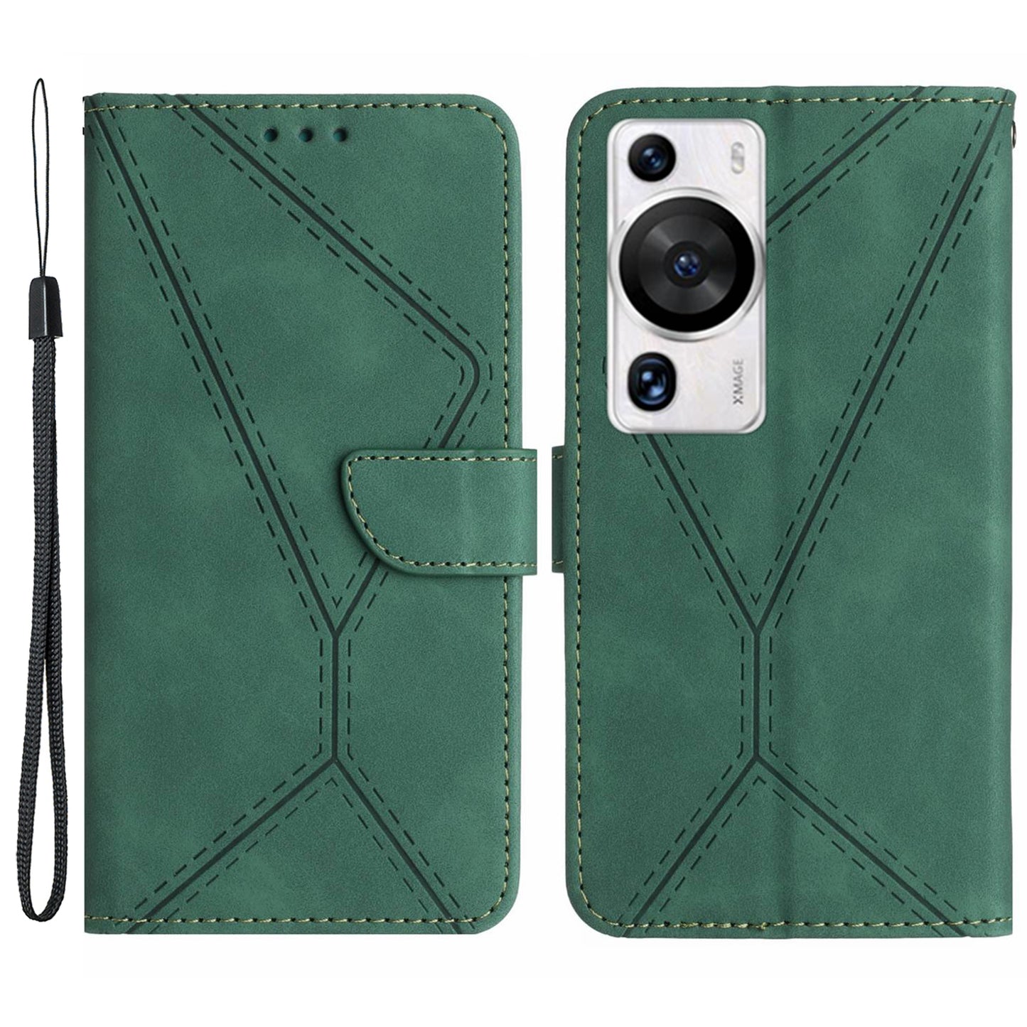 HT05 For Huawei P60 Pro / P60 Skin-Touch Feeling Phone Case PU Leather Stand Wallet Imprinted Line Phone Cover