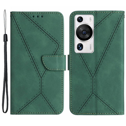 HT05 For Huawei P60 Pro / P60 Skin-Touch Feeling Phone Case PU Leather Stand Wallet Imprinted Line Phone Cover