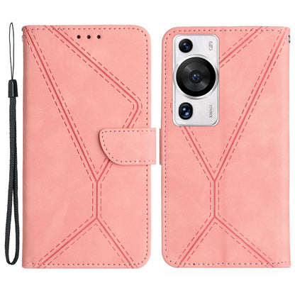 HT05 For Huawei P60 Pro / P60 Skin-Touch Feeling Phone Case PU Leather Stand Wallet Imprinted Line Phone Cover
