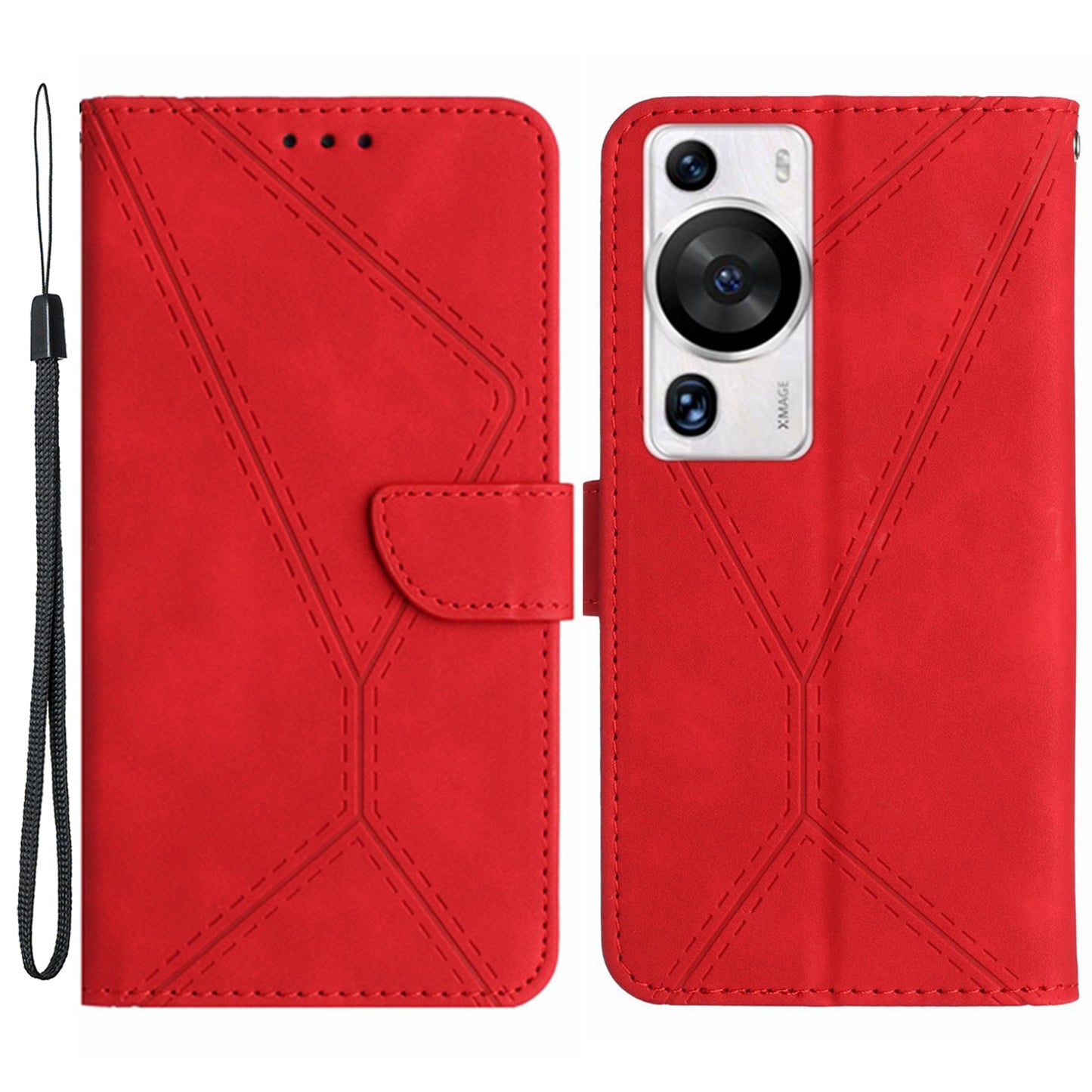 HT05 For Huawei P60 Pro / P60 Skin-Touch Feeling Phone Case PU Leather Stand Wallet Imprinted Line Phone Cover