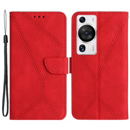 HT05 For Huawei P60 Pro / P60 Skin-Touch Feeling Phone Case PU Leather Stand Wallet Imprinted Line Phone Cover