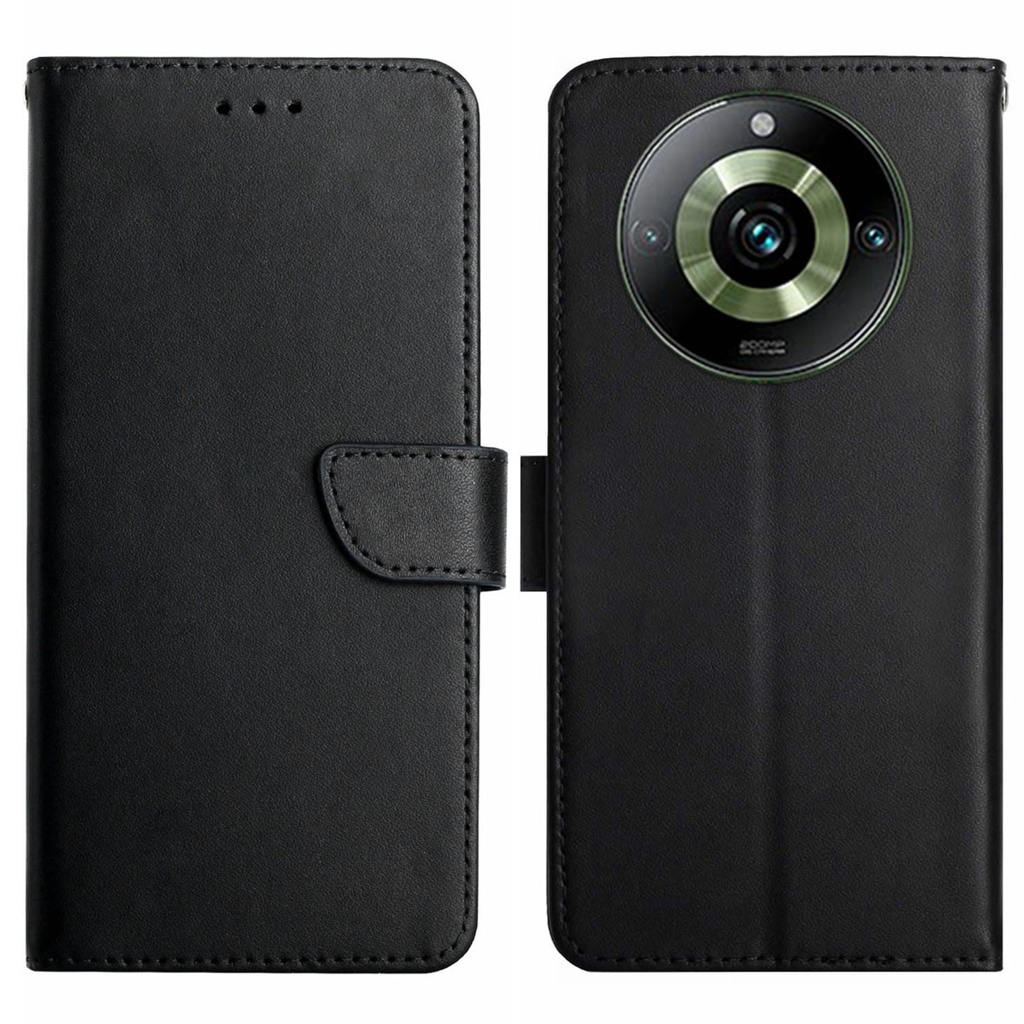 HT02 For Realme 11 Pro+ 5G / 11 Pro 5G Anti-Dust Genuine Cow Leather Phone Case Nappa Texture Stand Wallet Cover