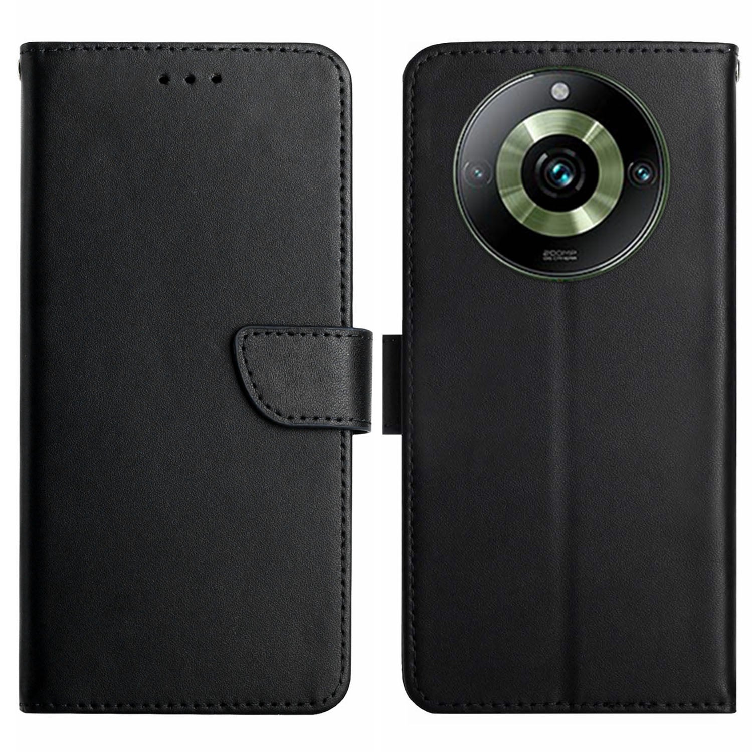 HT02 For Realme 11 Pro+ 5G / 11 Pro 5G Anti-Dust Genuine Cow Leather Phone Case Nappa Texture Stand Wallet Cover