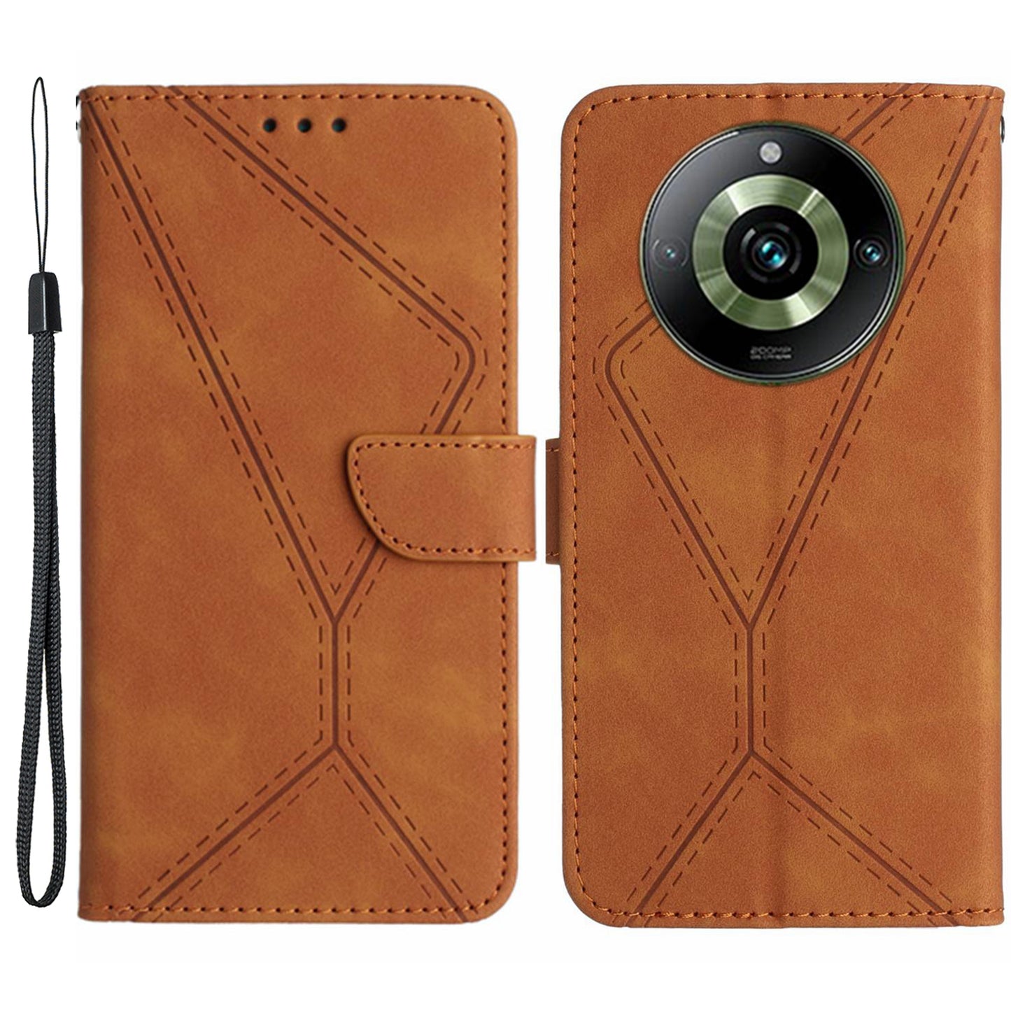 HT05 For Realme 11 Pro+ 5G / 11 Pro 5G Flip Leather Cover Skin-touch Feeling Imprinted Line Phone Case Stand Wallet