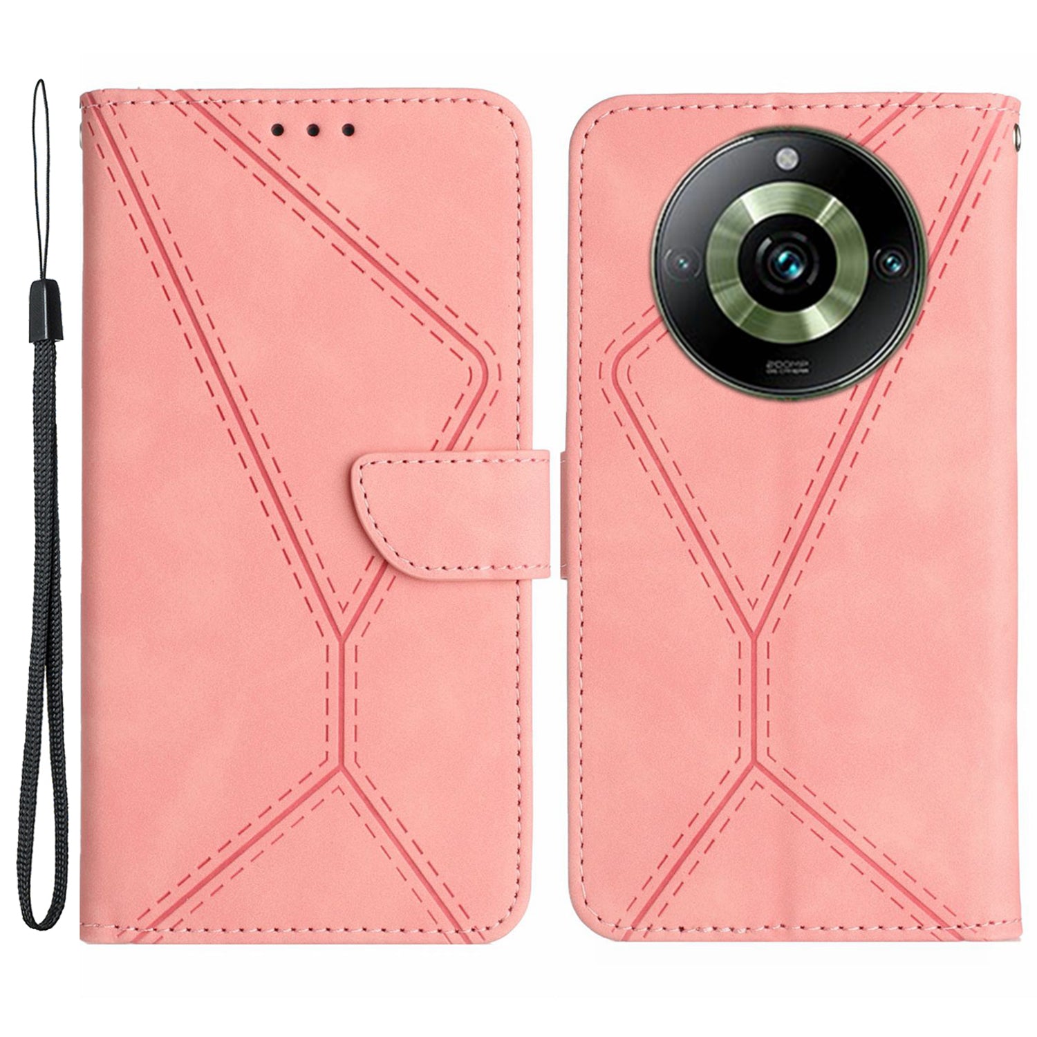 HT05 For Realme 11 Pro+ 5G / 11 Pro 5G Flip Leather Cover Skin-touch Feeling Imprinted Line Phone Case Stand Wallet