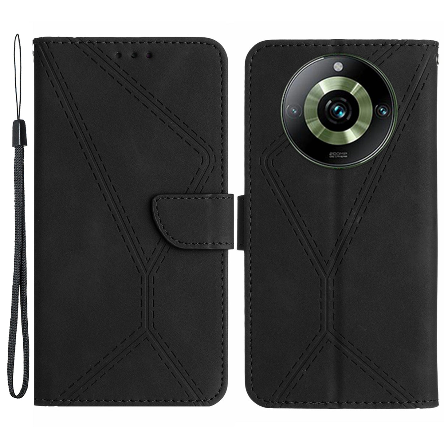 HT05 For Realme 11 Pro+ 5G / 11 Pro 5G Flip Leather Cover Skin-touch Feeling Imprinted Line Phone Case Stand Wallet