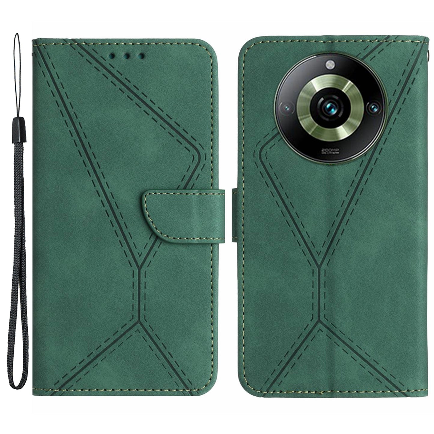 HT05 For Realme 11 Pro+ 5G / 11 Pro 5G Flip Leather Cover Skin-touch Feeling Imprinted Line Phone Case Stand Wallet