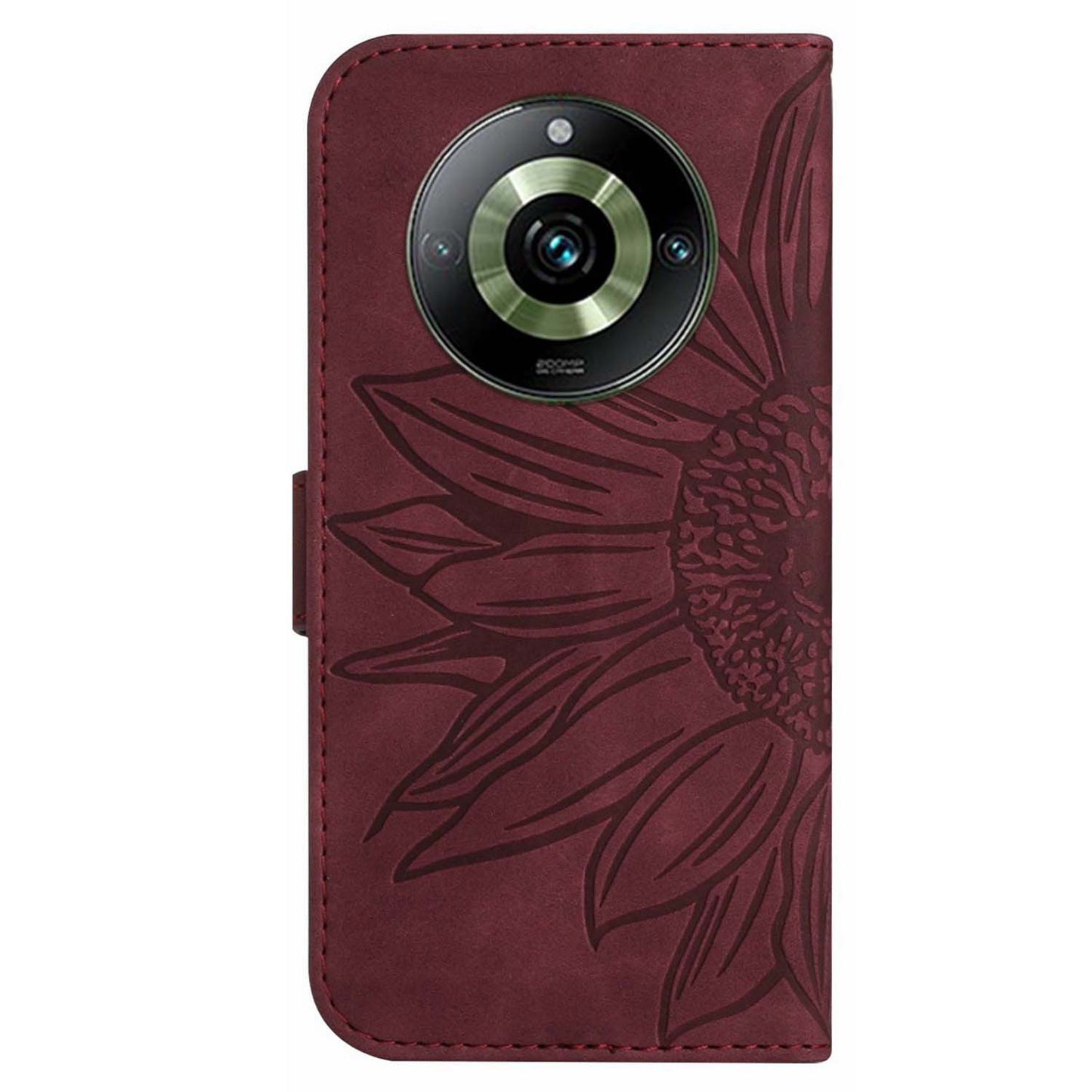 HT04 For Realme 11 Pro 5G / 11 Pro+ 5G Phone Case Sunflower Pattern Leather Wallet Stand Shell with Shoulder Strap