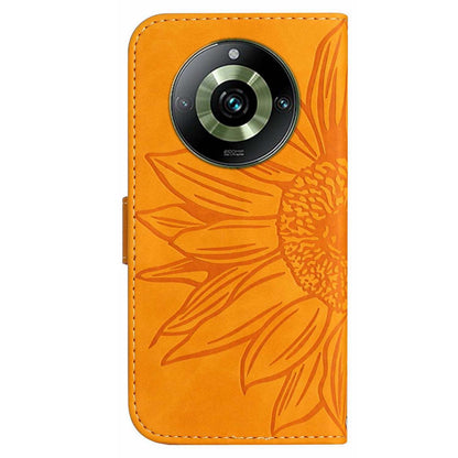 HT04 For Realme 11 Pro 5G / 11 Pro+ 5G Phone Case Sunflower Pattern Leather Wallet Stand Shell with Shoulder Strap