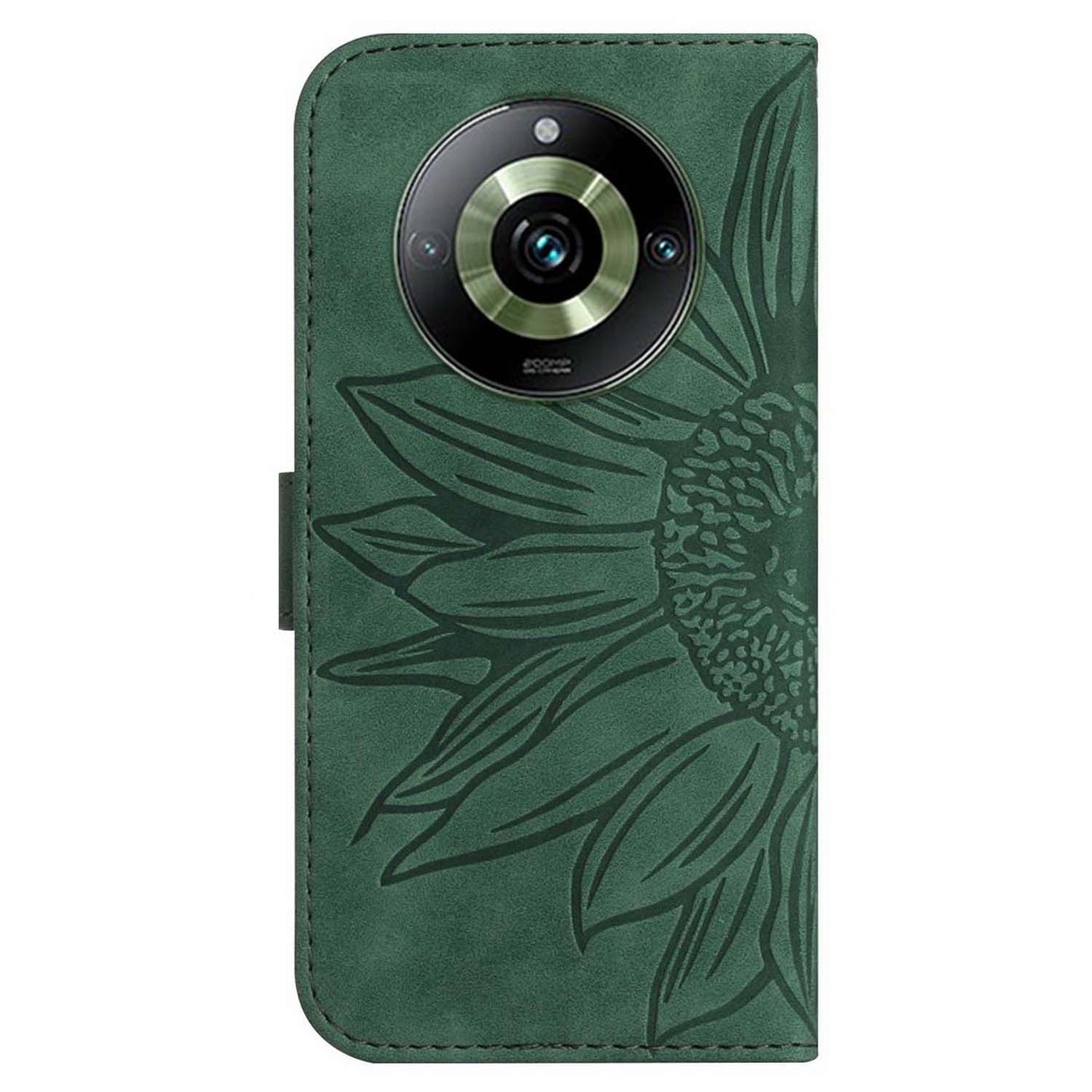 HT04 For Realme 11 Pro 5G / 11 Pro+ 5G Phone Case Sunflower Pattern Leather Wallet Stand Shell with Shoulder Strap