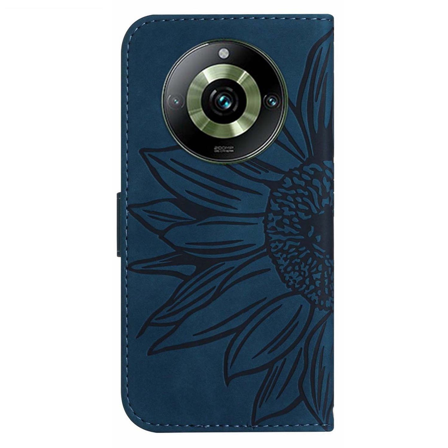 HT04 For Realme 11 Pro 5G / 11 Pro+ 5G Phone Case Sunflower Pattern Leather Wallet Stand Shell with Shoulder Strap