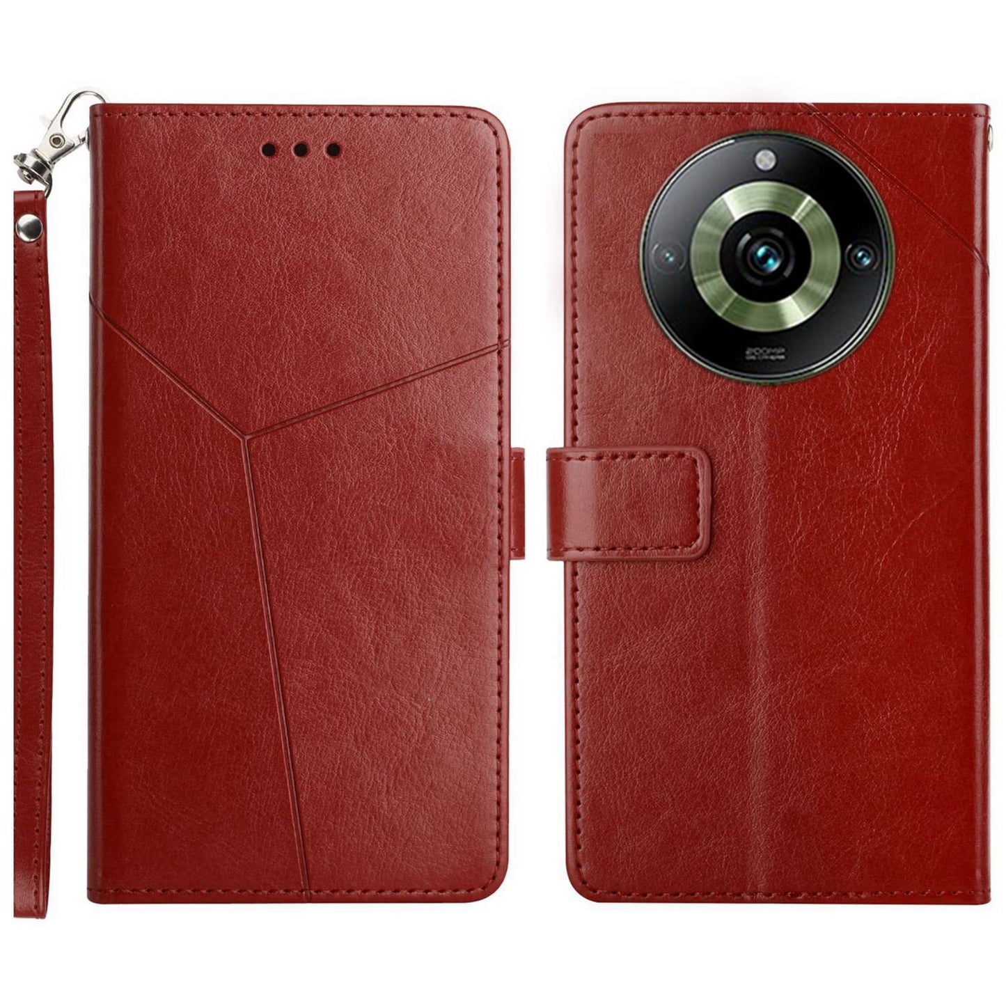 HT01 For Realme 11 Pro+ 5G / 11 Pro 5G Wallet Y-shaped Line PU Leather Smartphone Shell Case Imprinting Phone Stand Cover