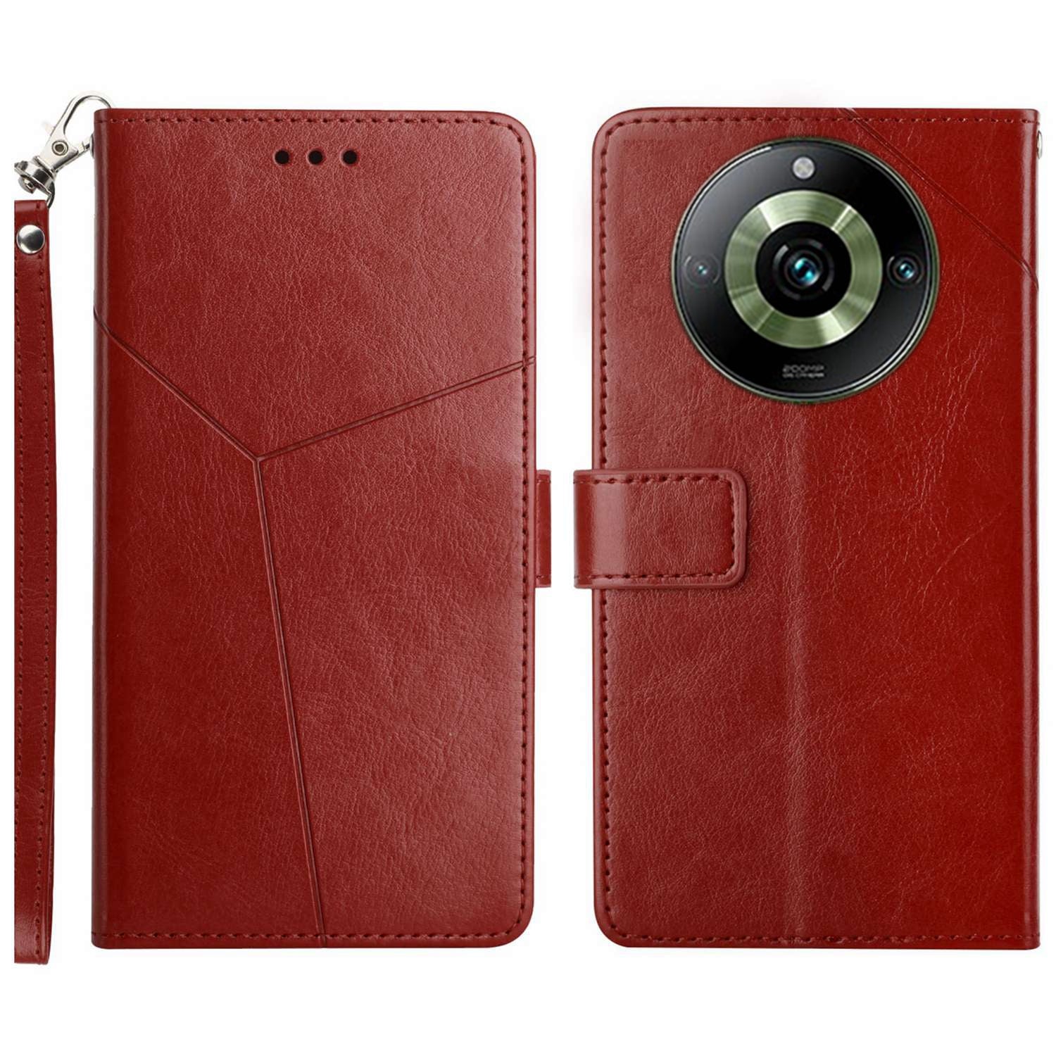 HT01 For Realme 11 Pro+ 5G / 11 Pro 5G Wallet Y-shaped Line PU Leather Smartphone Shell Case Imprinting Phone Stand Cover