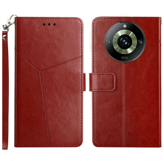 HT01 For Realme 11 Pro+ 5G / 11 Pro 5G Wallet Y-shaped Line PU Leather Smartphone Shell Case Imprinting Phone Stand Cover