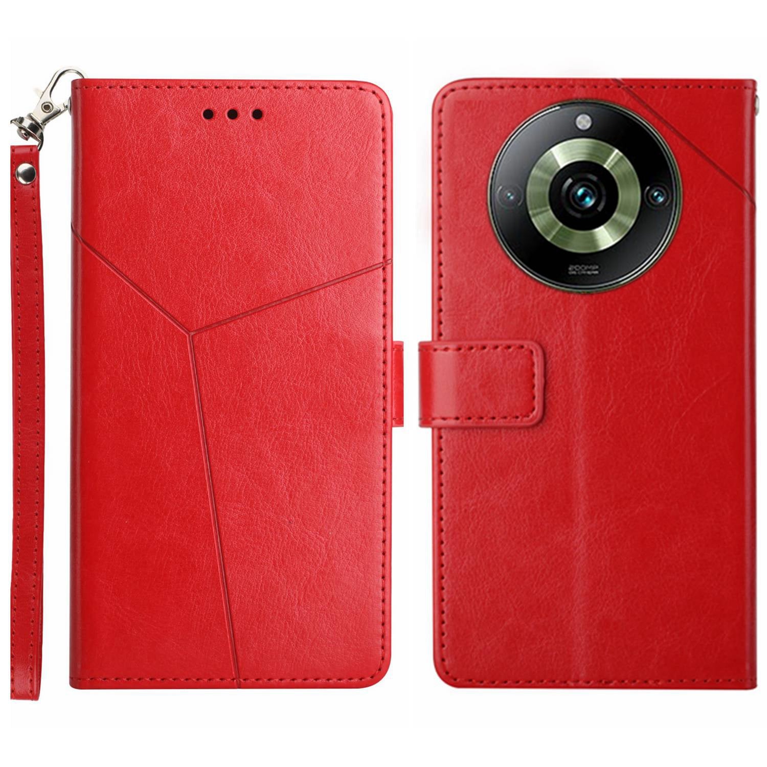 HT01 For Realme 11 Pro+ 5G / 11 Pro 5G Wallet Y-shaped Line PU Leather Smartphone Shell Case Imprinting Phone Stand Cover