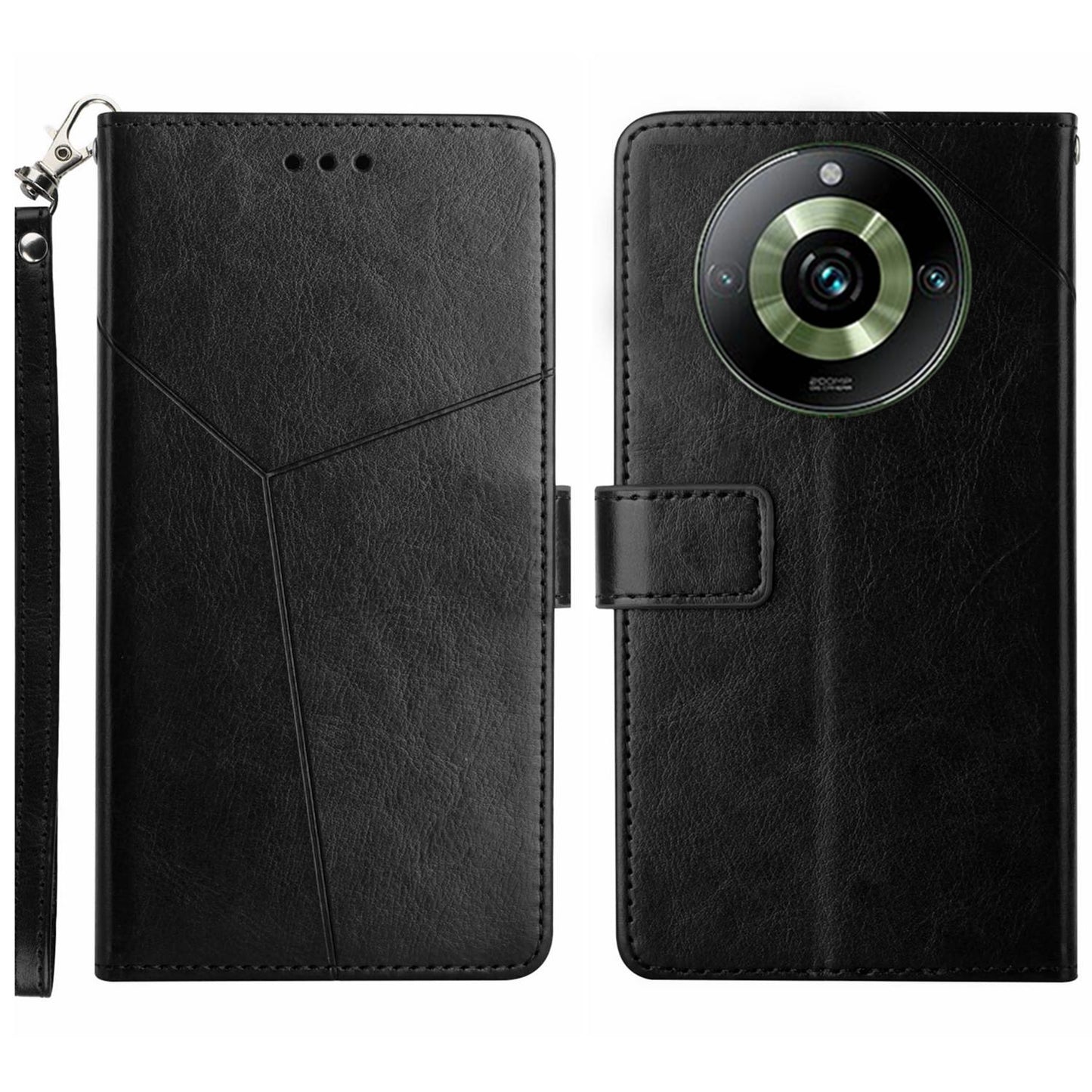 HT01 For Realme 11 Pro+ 5G / 11 Pro 5G Wallet Y-shaped Line PU Leather Smartphone Shell Case Imprinting Phone Stand Cover