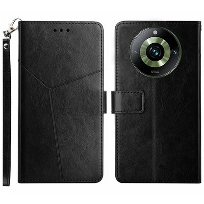 HT01 For Realme 11 Pro+ 5G / 11 Pro 5G Wallet Y-shaped Line PU Leather Smartphone Shell Case Imprinting Phone Stand Cover