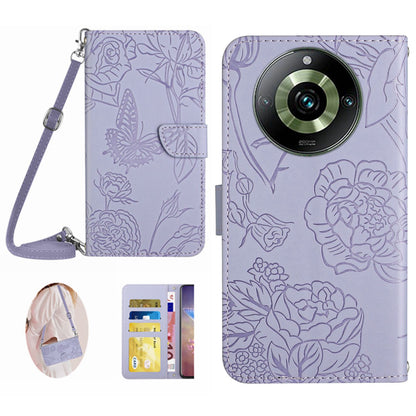 HT03 For Realme 11 Pro 5G / 11 Pro+ 5G Phone Cover PU Leather Wallet Imprinted Flip Stand Case with Shoulder Strap